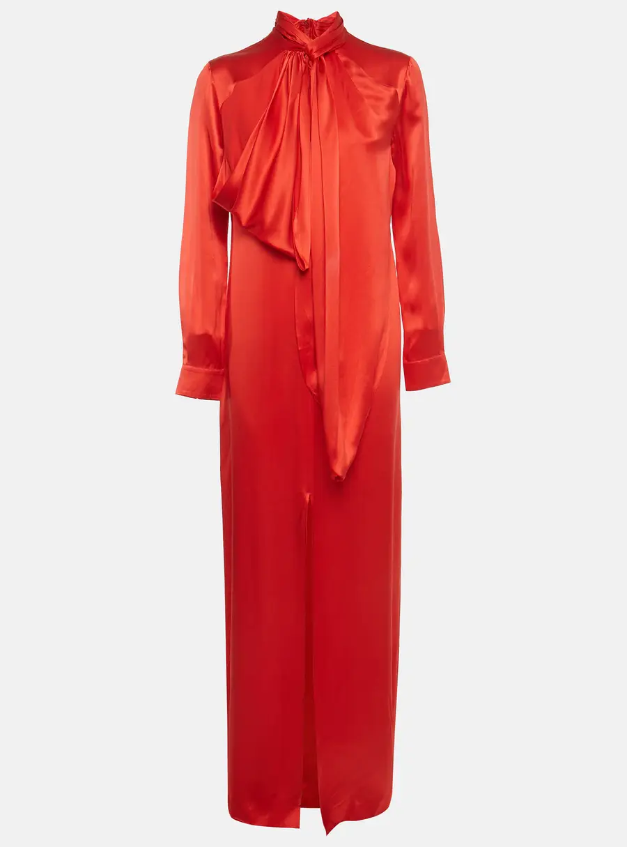 Givenchy Red Silk Neck Drape Detail Maxi Dress M