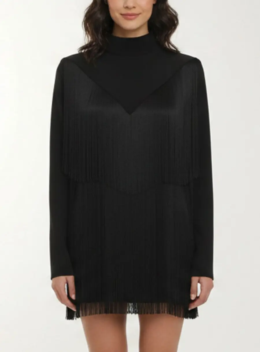 Givenchy Black Crepe Fringes Top M