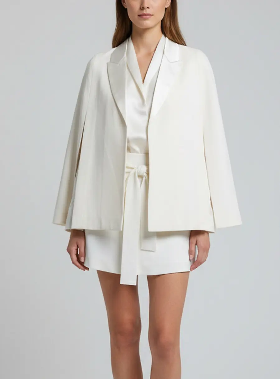 Givenchy Cream Wool and Satin Tie Up Jacket Cape Blazer M