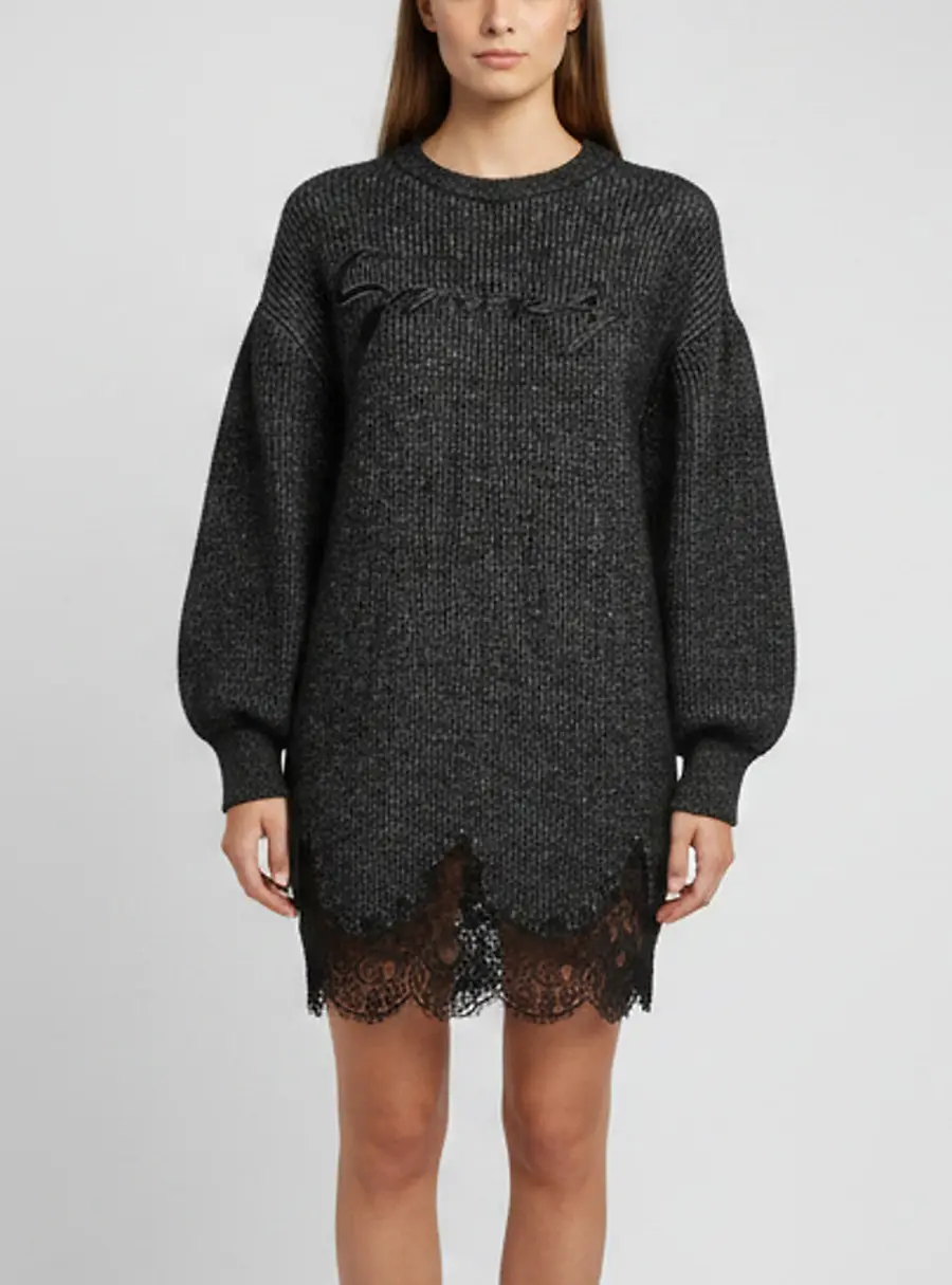 Givenchy Black Lace Detail Rib Knit Mini Sweater Dress S