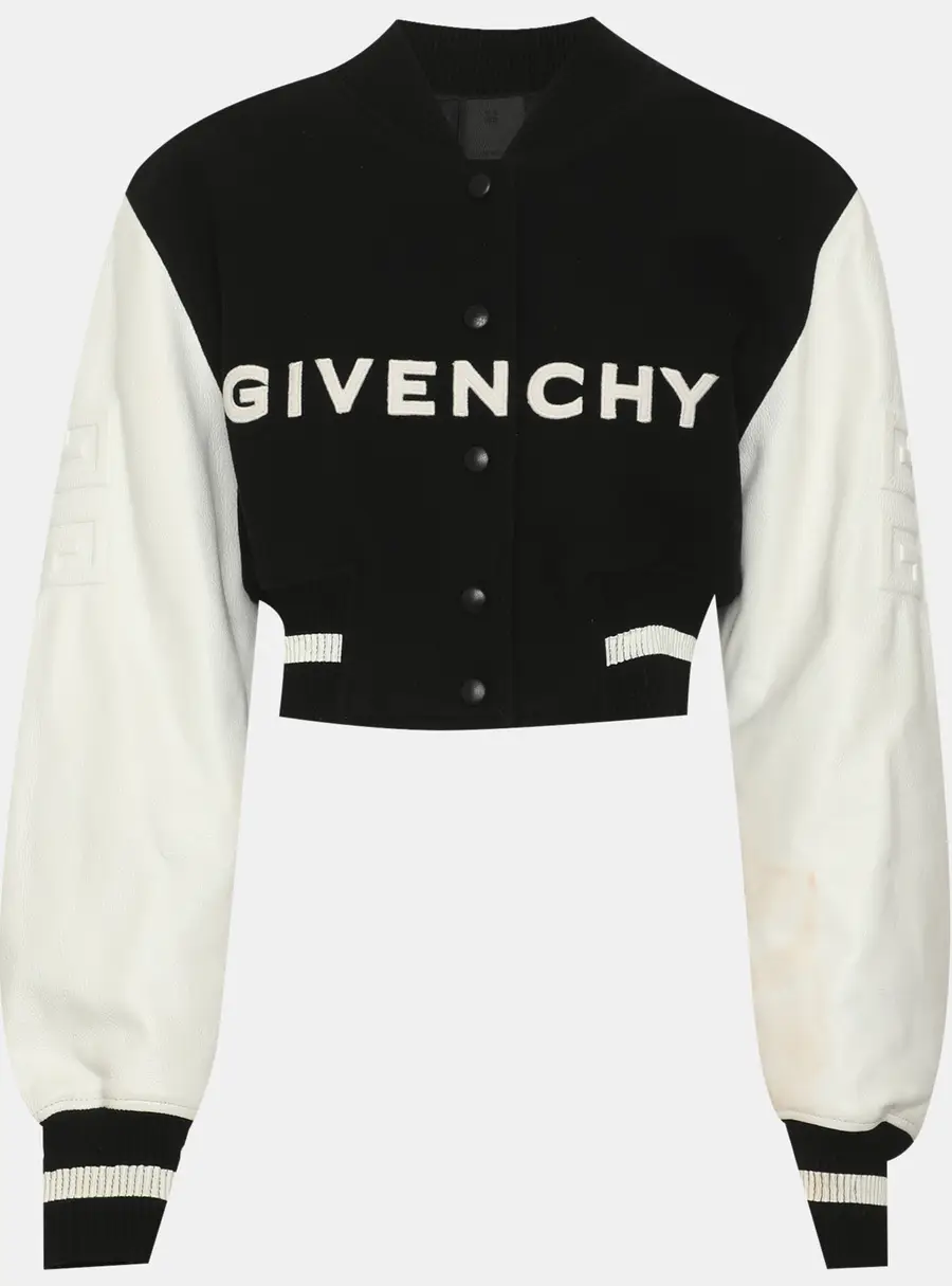 Givenchy White/Black Wool Blend and Leather Cropped Varsity Jacket S