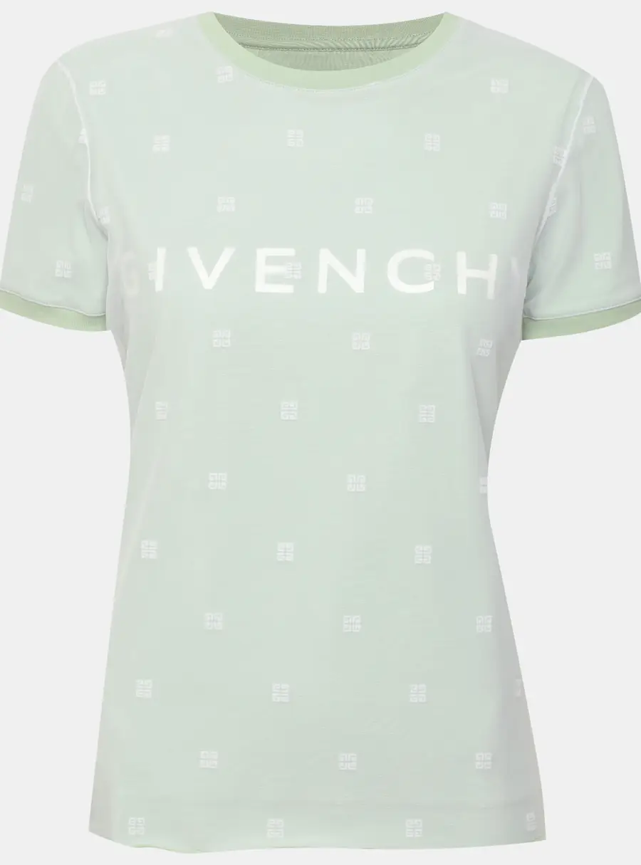 Givenchy Green Tulle and Cotton Monogram Embroidered Double Layered T-Shirt XS