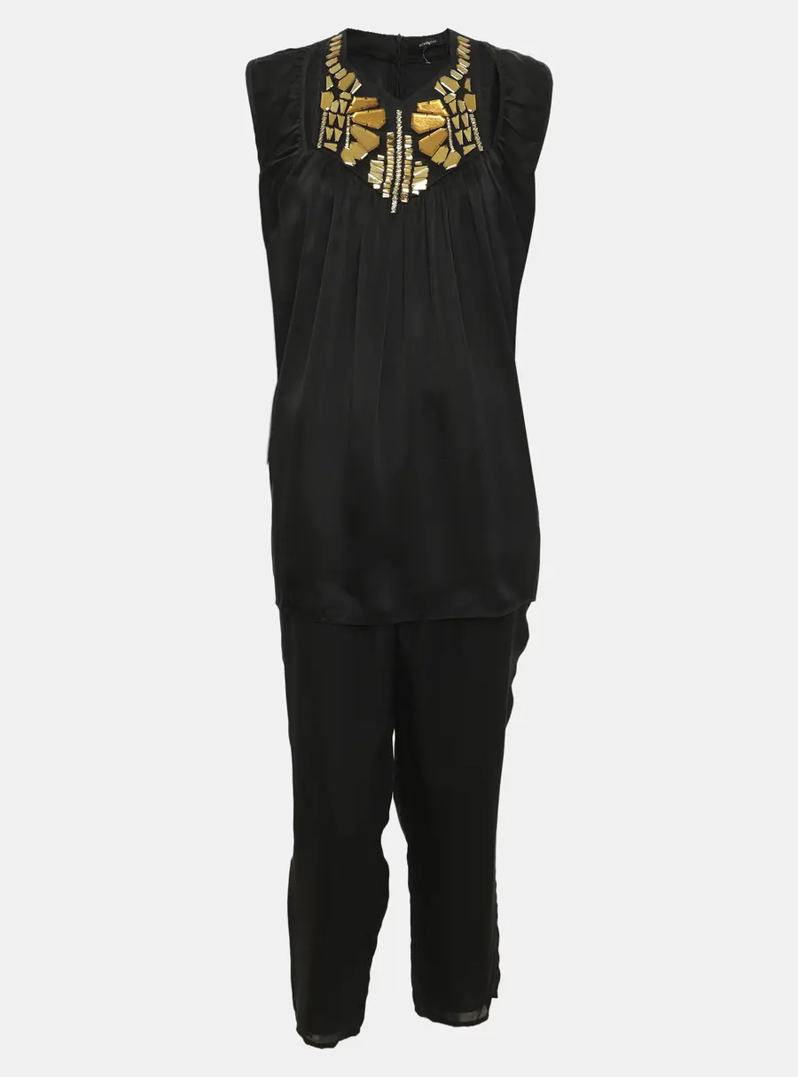Givenchy Black Satin Crystal Embellished Tops and Trousers Set M