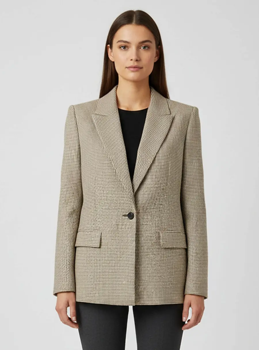 Givenchy Beige Checked Wool Single Breasted Blazer M