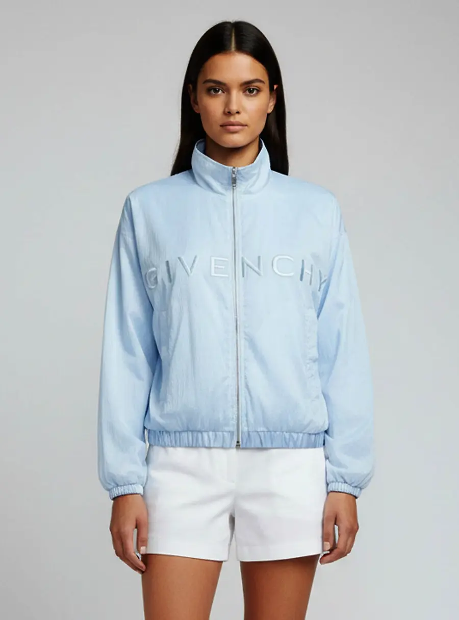 Givenchy Blue Nylon/Satin Logo Embroidered Reversible Jacket M