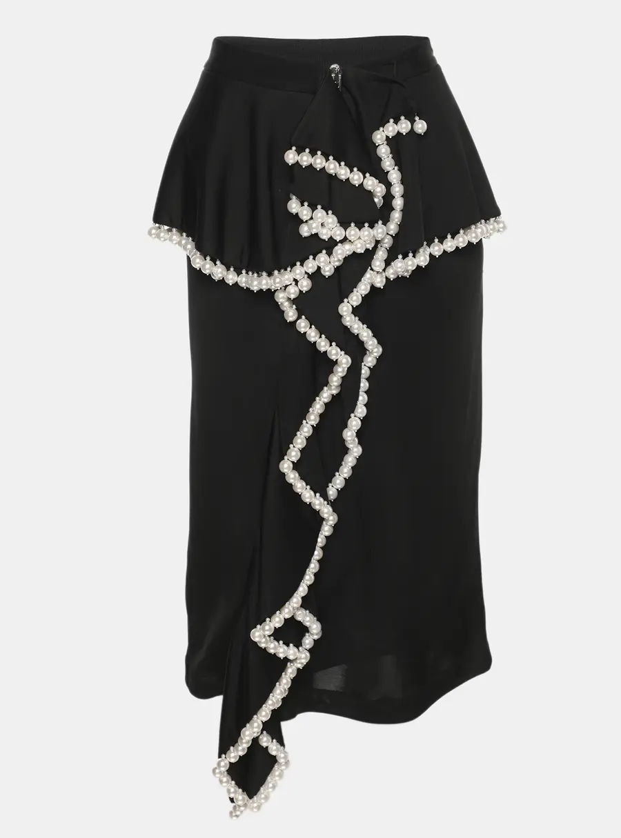 Givenchy Black Jersey Faux Pearl Embellished 2017 Resort Collection Midi Skirt M