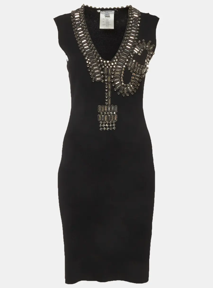 Givenchy Black Embellished Stretch Knit Dress L