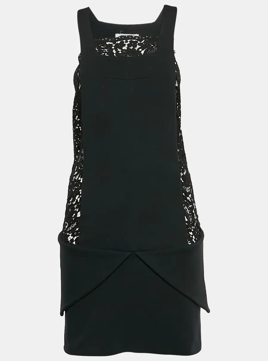 Givenchy Black Wool Blend Guipure Lace Sleeveless Mini Dress S