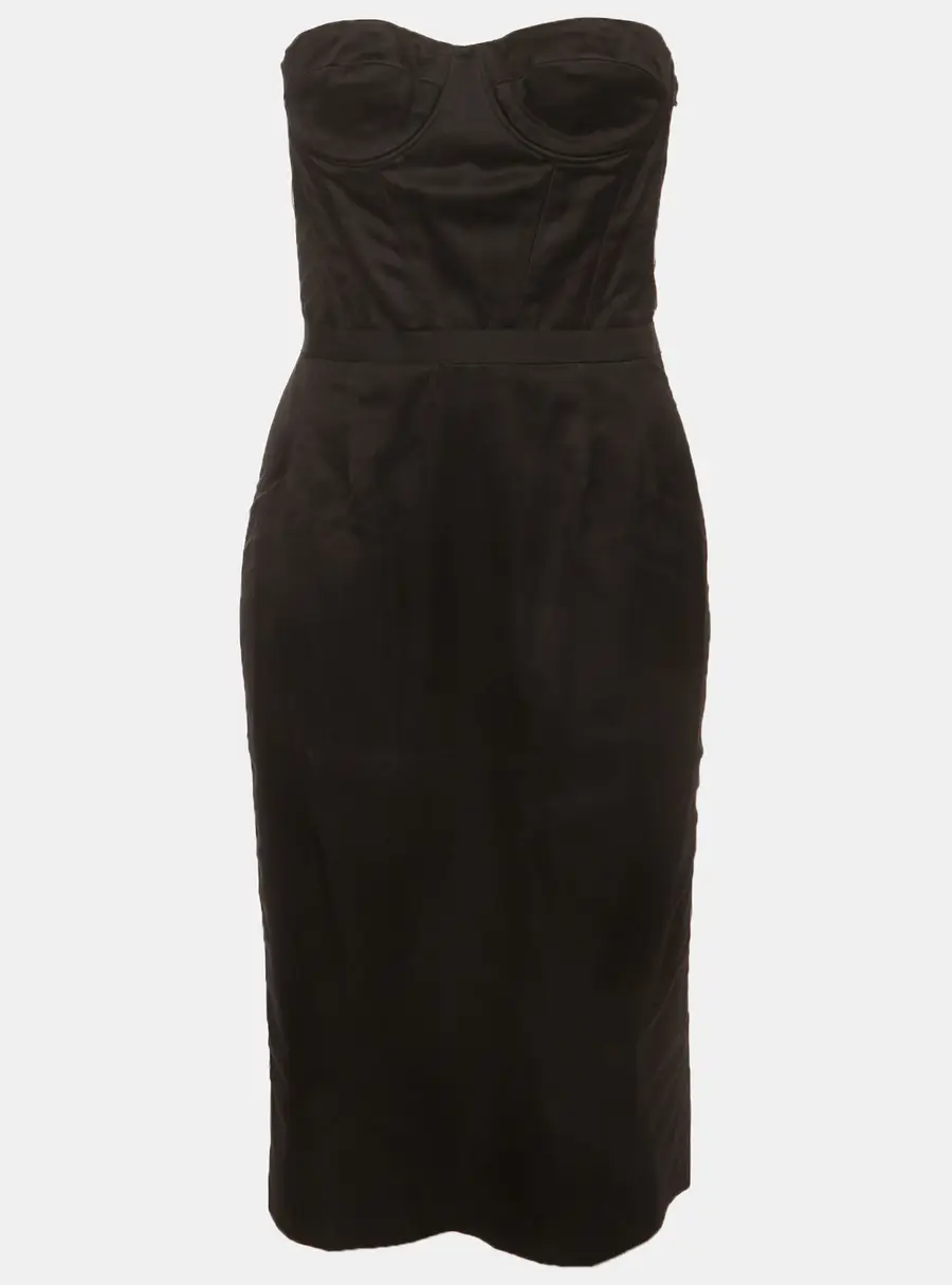 Givenchy Black Tulle and Satin Strapless Midi Dress M