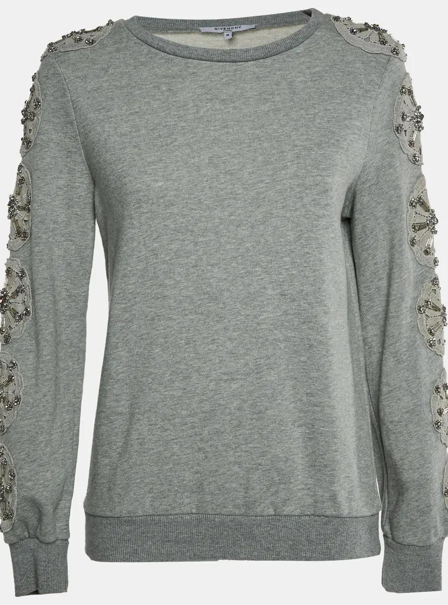 Givenchy Grey Floral Applique Jersey Embroidered Sweatshirt M