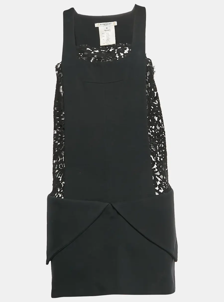 Givenchy Black Synthetic Knit and Lace Paneled Sleeveless Mini Dress M