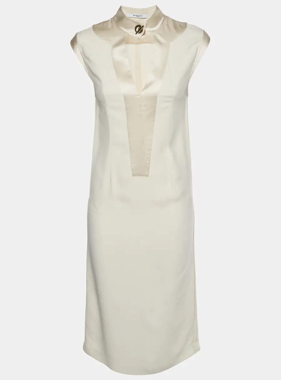 Givenchy Cream Satin Trim Crepe Sleeveless Midi Dress S