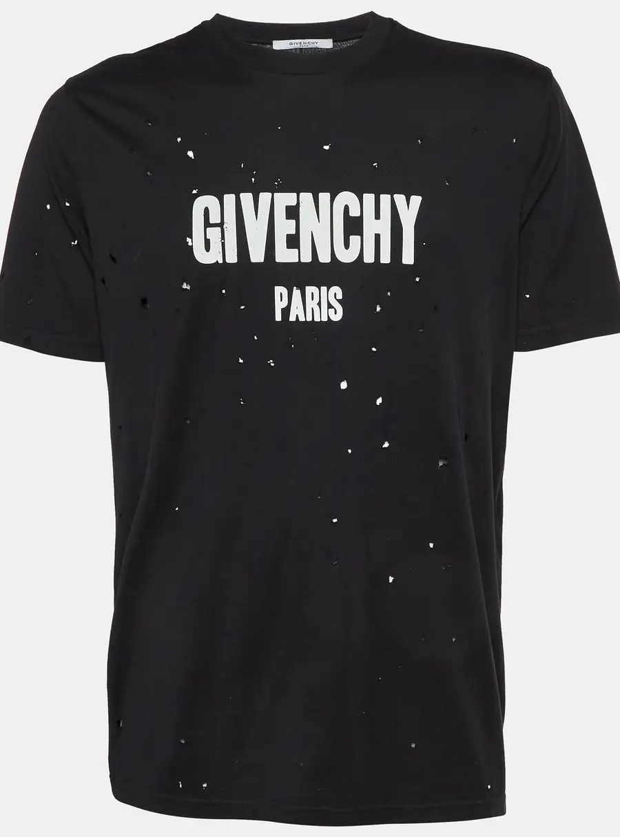 Givenchy Black Distressed Logo Print Cotton Crew Neck T-shirt S