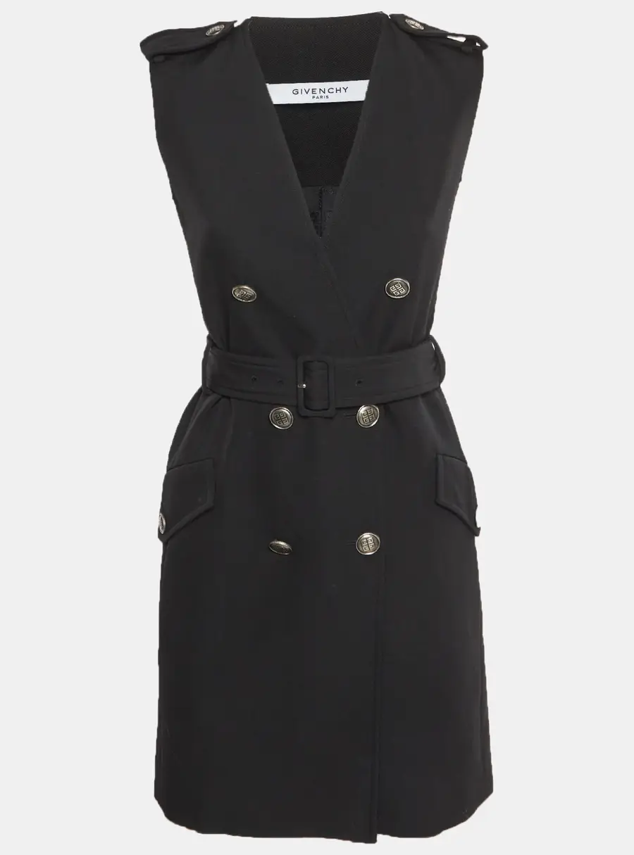 Givenchy Black Gabardine Double Breasted Mini Dress S