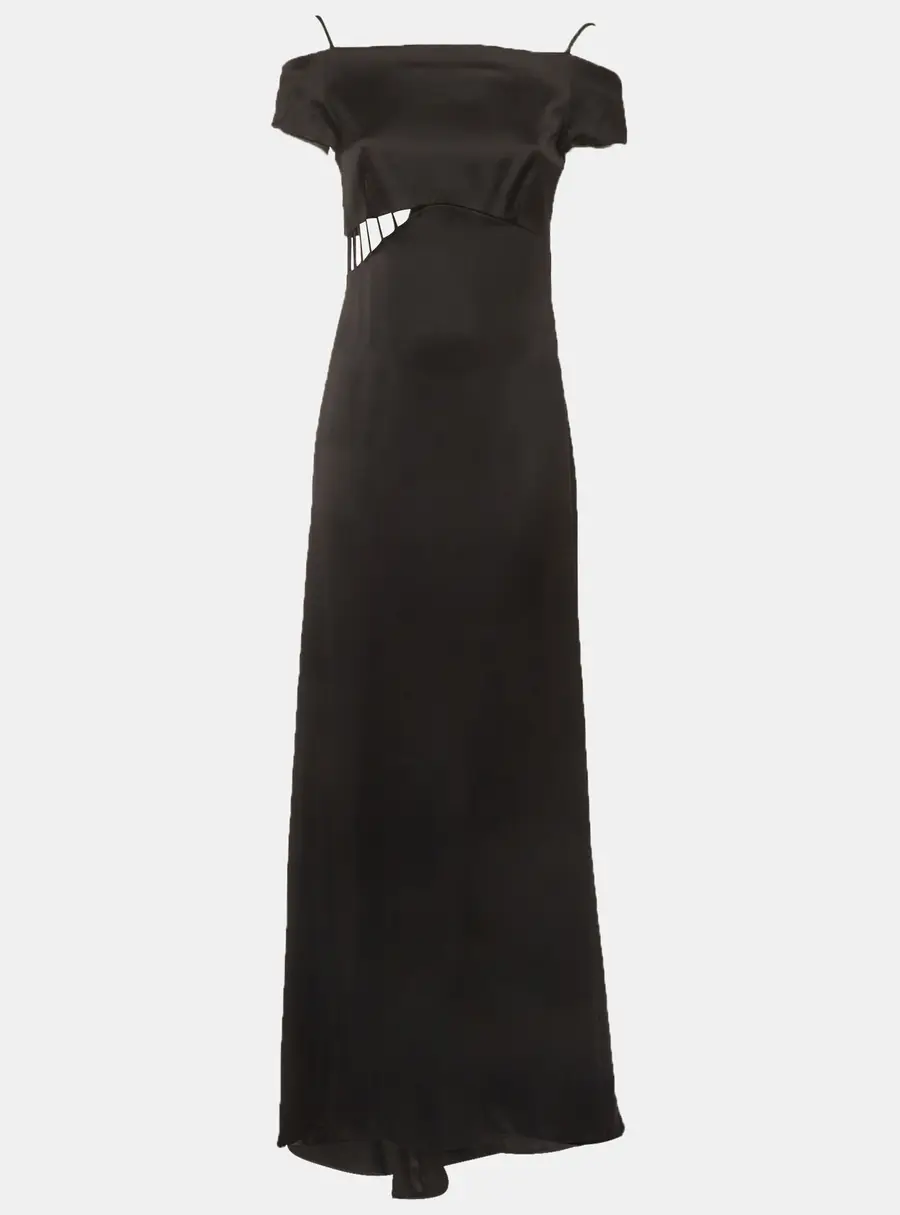 Givenchy Black Satin Off Shoulder Long Dress M
