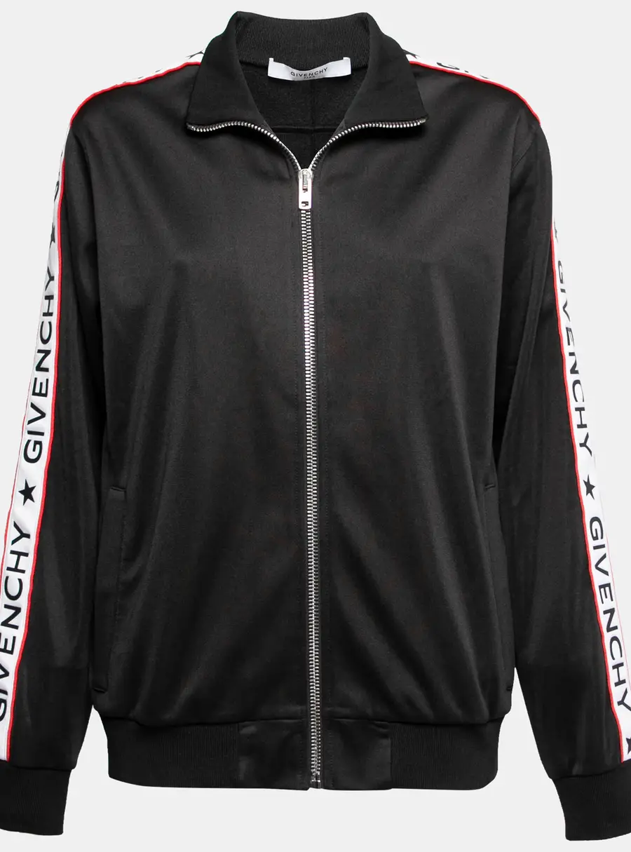 Givenchy Black Jersey Logo Tape Trimmed Zip Front Jacket M