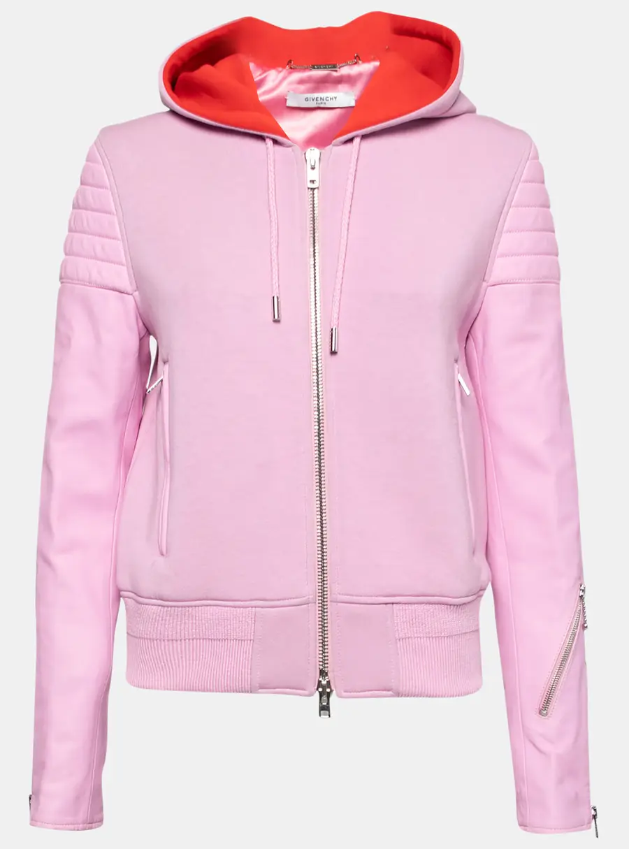 Givenchy Pink Neoprene & Leather Zip Front Hoodie M