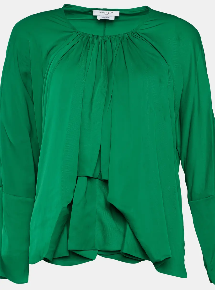 Givenchy Green Synthetic Draped Long Sleeve Blouse M