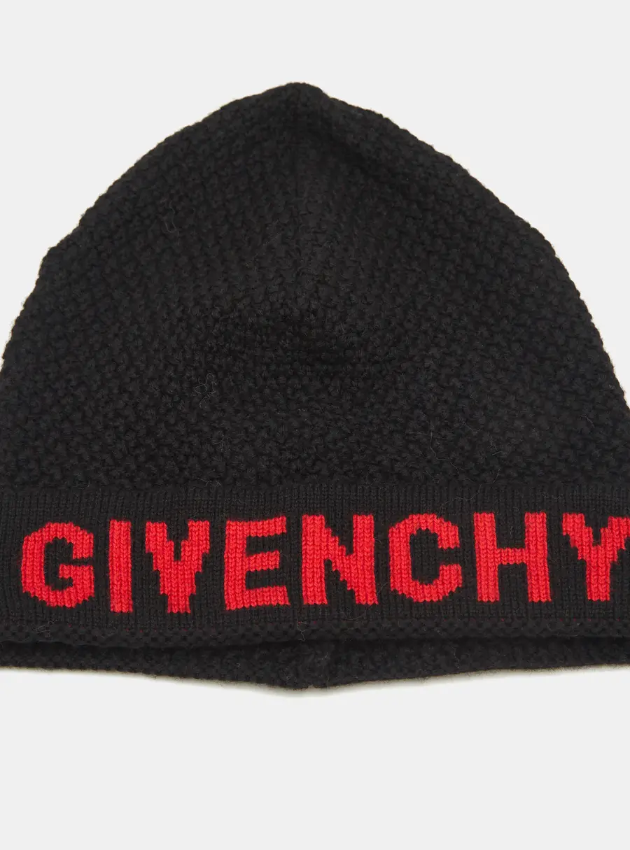 Givenchy Black Logo Intarsia Wool Knit Beanie