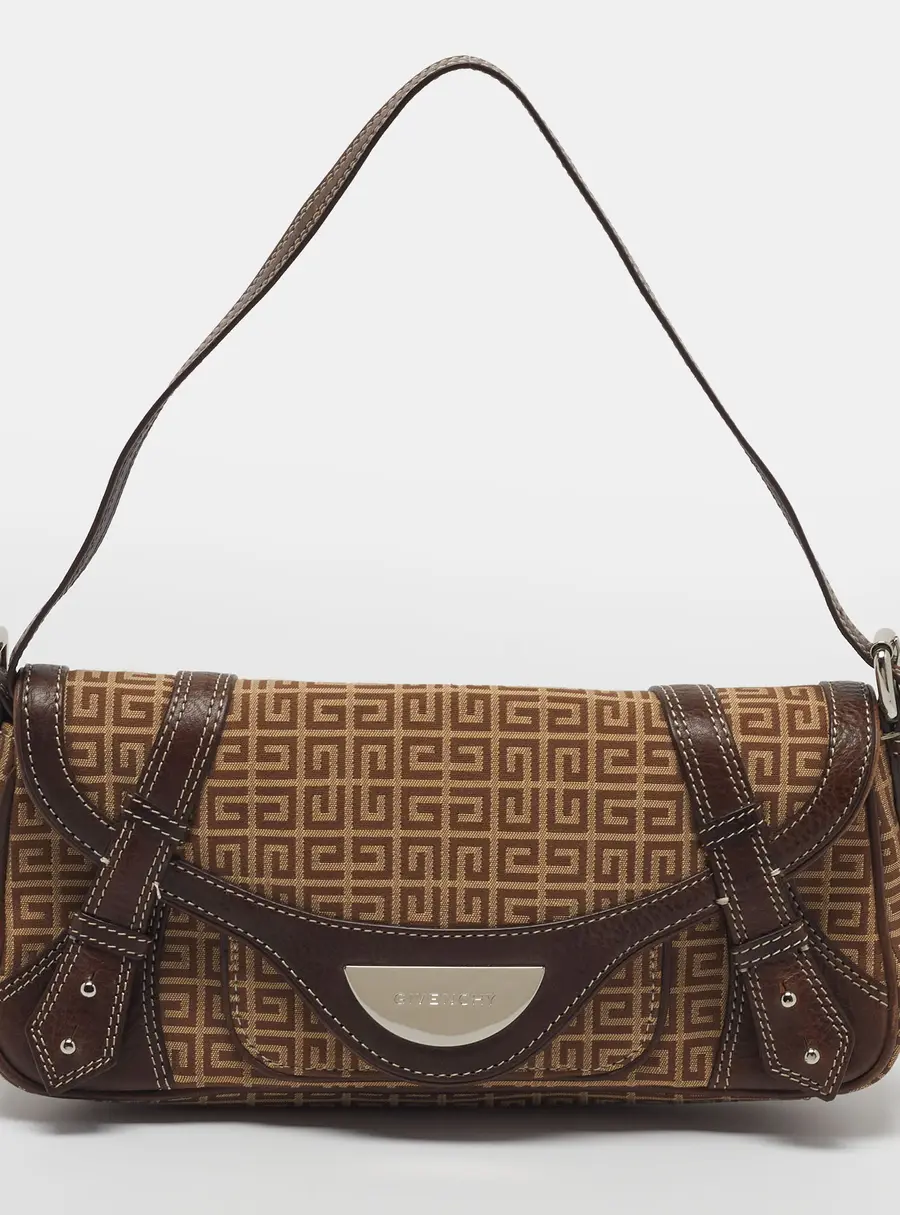 Givenchy Brown Jacquard Canvas and Leather Baguette Bag