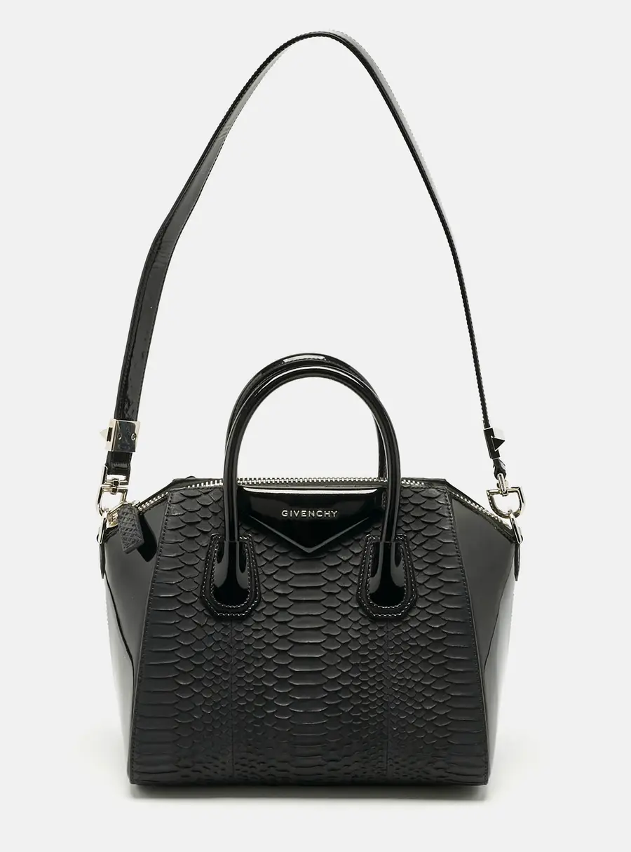 Givenchy Black Python and Patent Leather Small Antigona Satchel