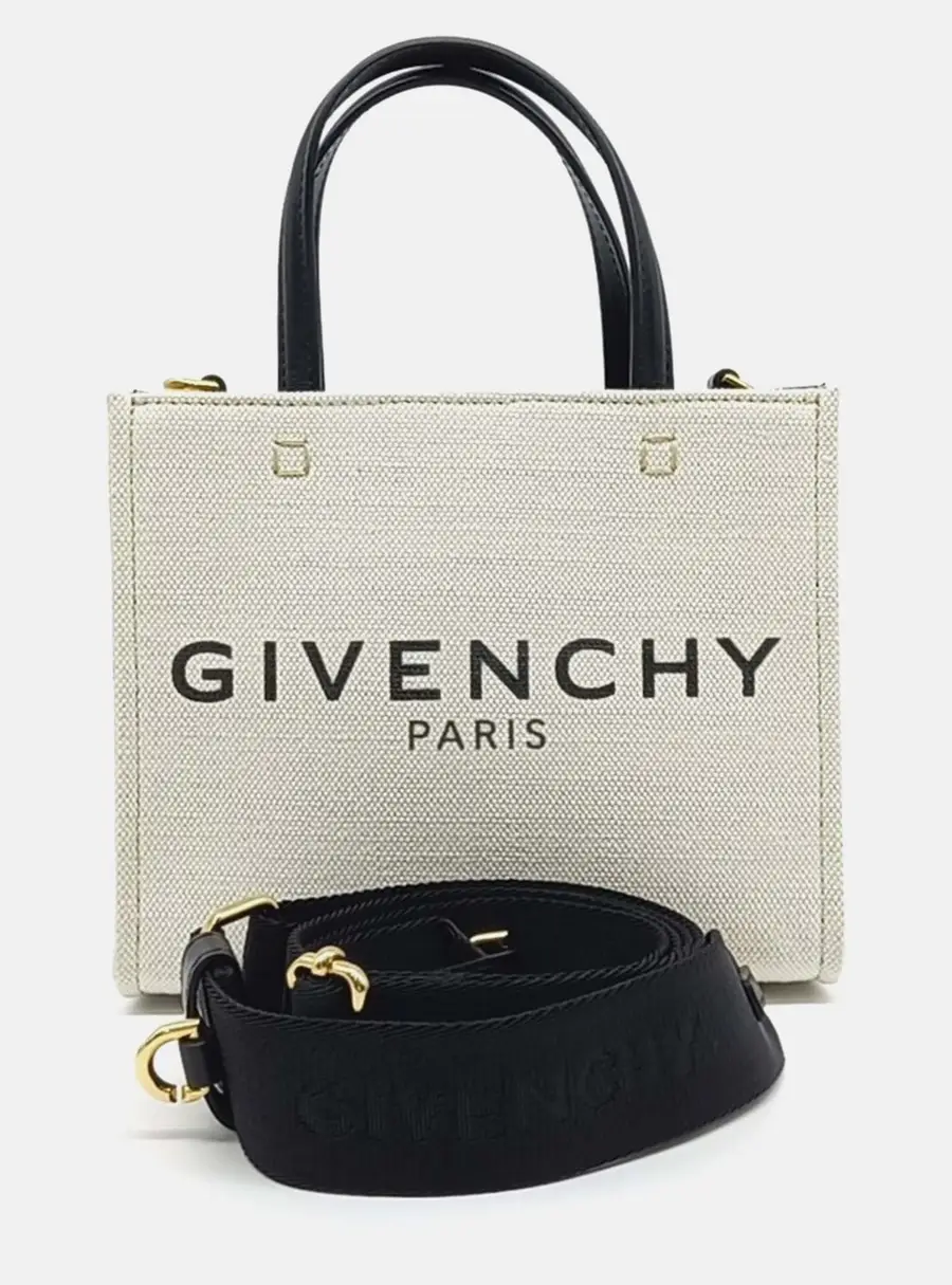Givenchy Black White Leather Canvas G Tote Bag Mini