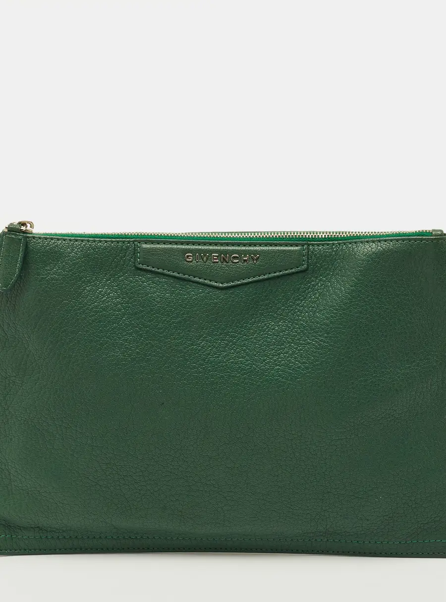 Givenchy Antigona Green Leather Zip Clutch