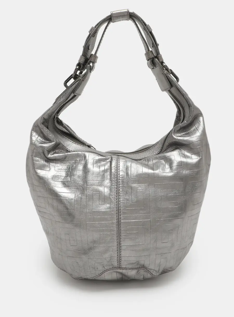 Givenchy Monogram Embossed Silver Leather Hobo