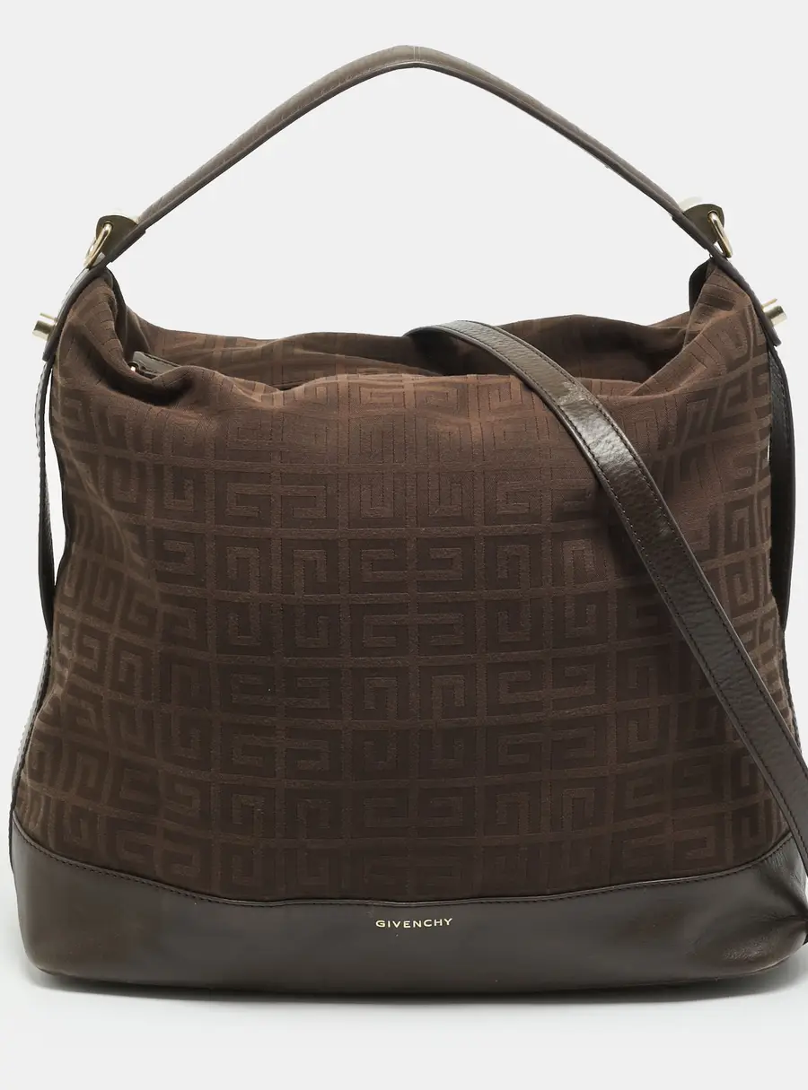 Givenchy Brown Jacquard Fabric and Leather Hobo