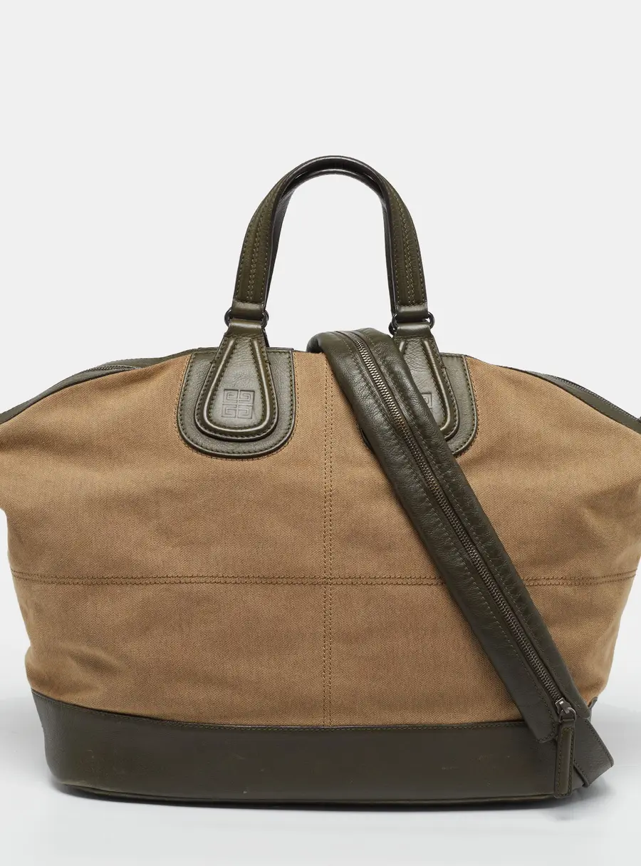 Givenchy Nightingale Large Olive Green/Beige Canvas and Leather Satchel