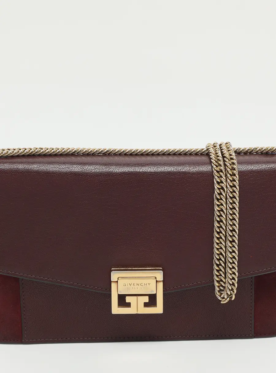 Givenchy GV3 Burgundy Suede and Leather Wallet On Chain