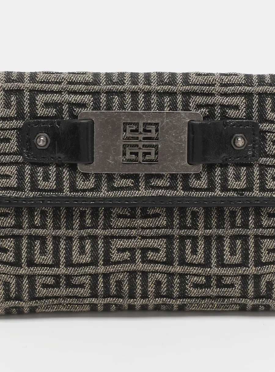 Givenchy Metallic Beige/Black Shimmering Canvas and Leather Trifold Wallet