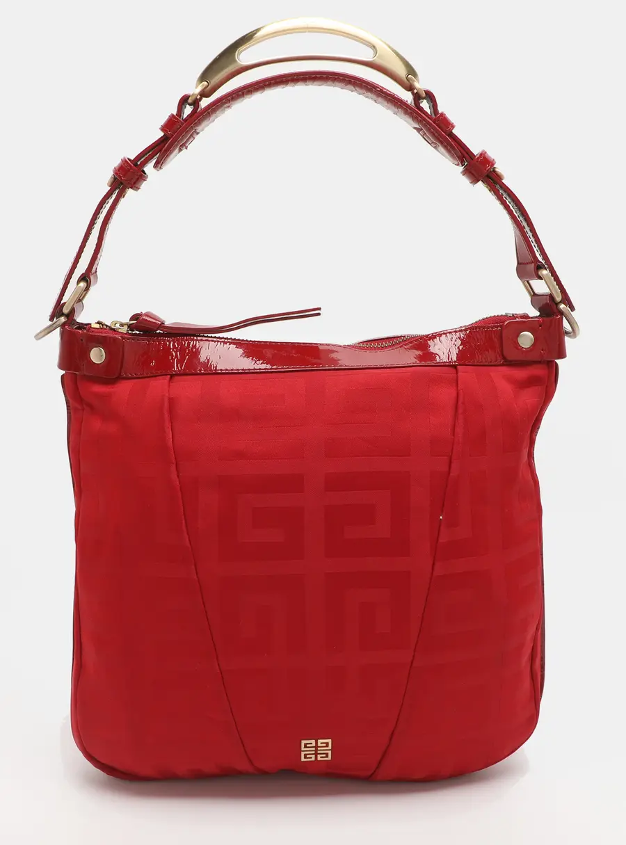 Givenchy Red Monogram Nylon and Patent Leather Hobo