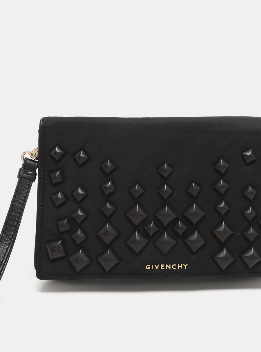 Givenchy Black Studded Leather and Nylon Wristlet