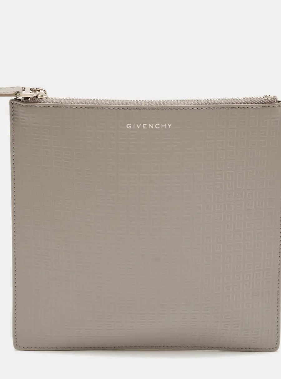 Givenchy 4G Grey Monogram Embossed Leather Flat Pouch
