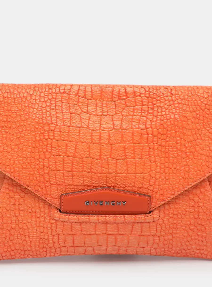 Givenchy Antigona Envelope Orange Croc Embossed Leather Clutch
