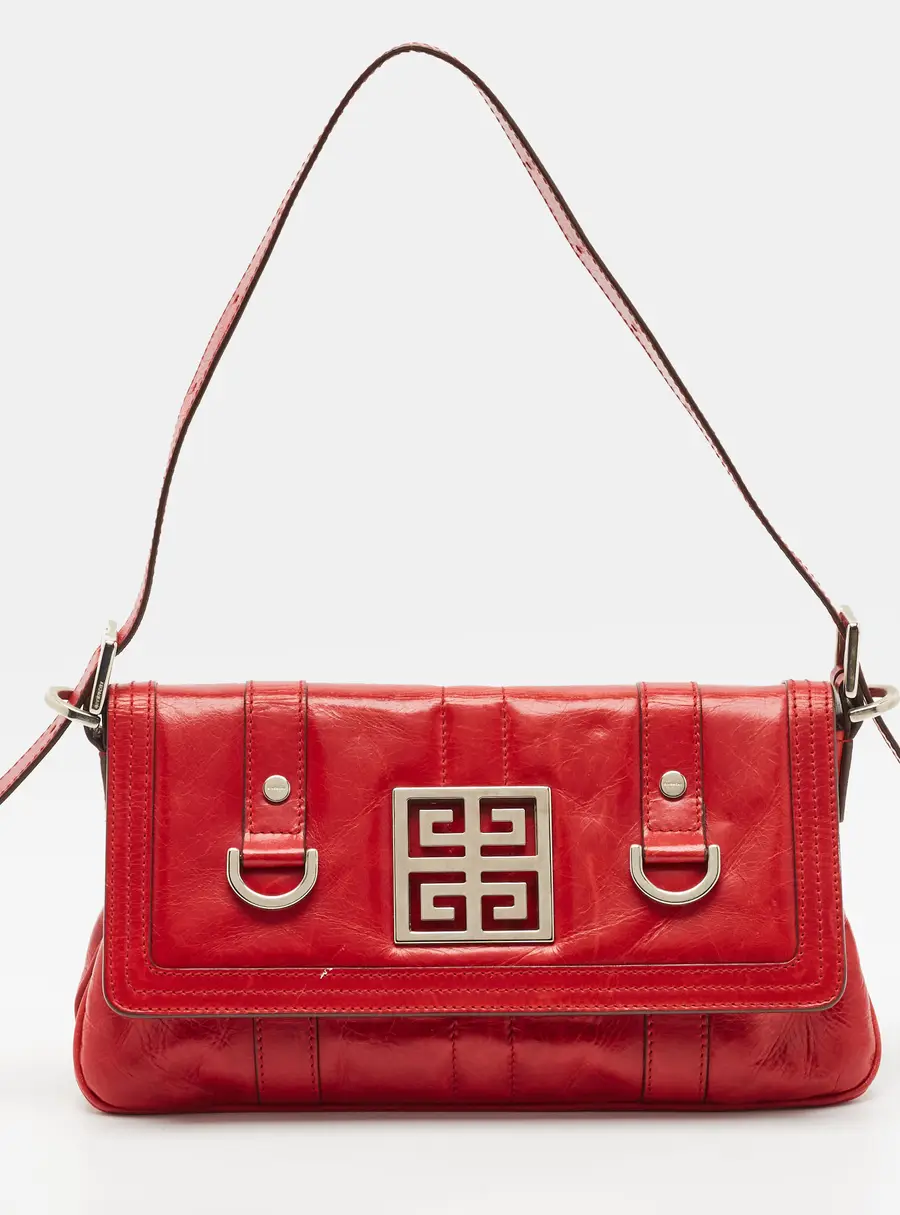 Givenchy Logo Red Leather Flap Bag