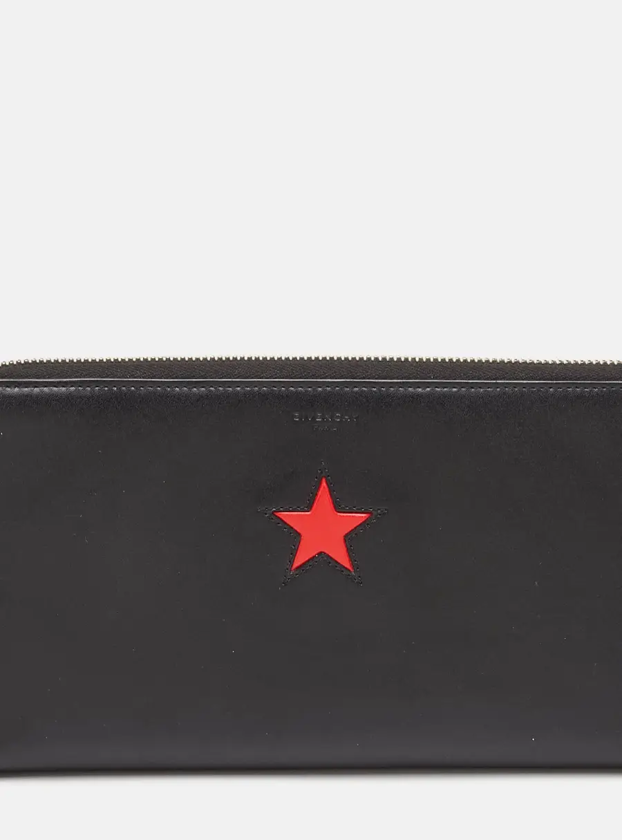 Givenchy Black Leather Star Zip Around Wallet