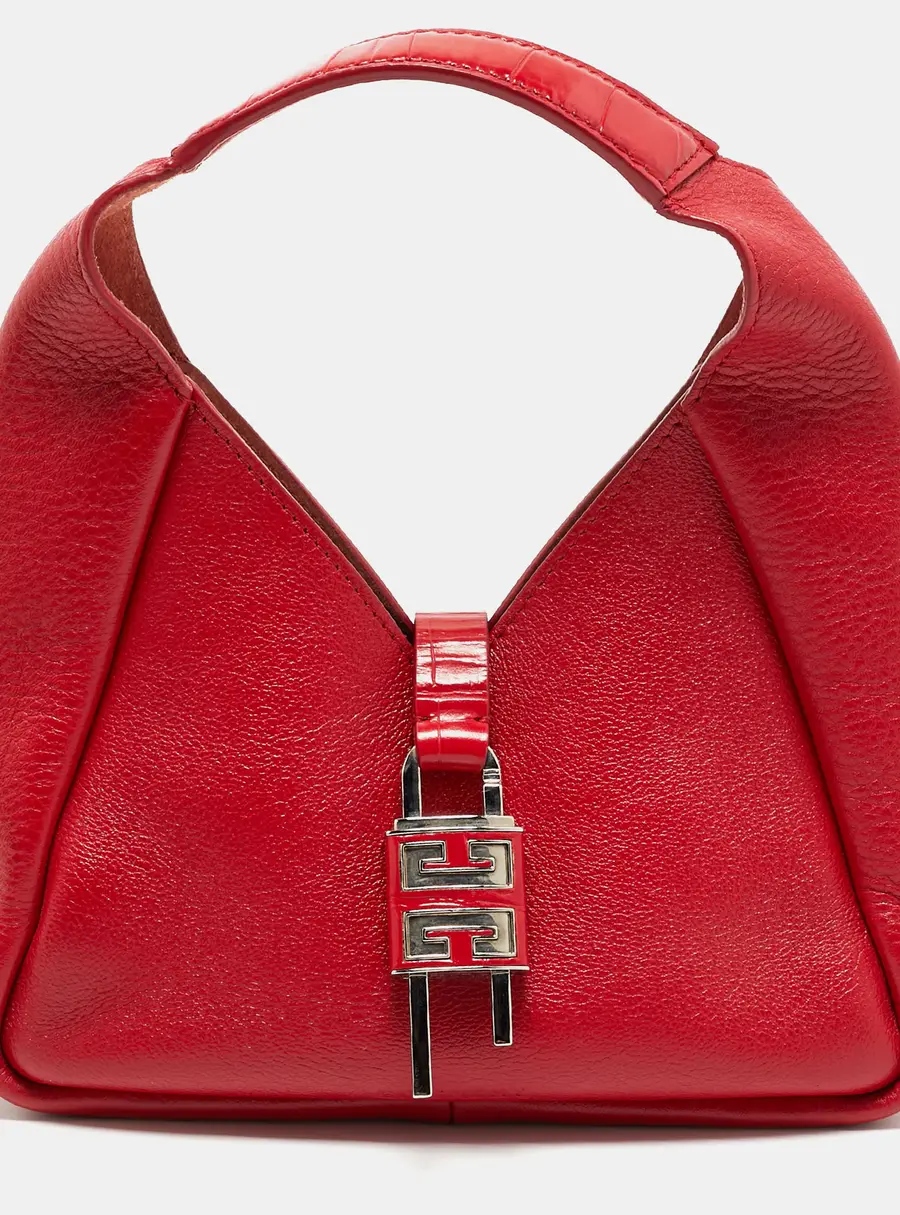 Givenchy G-Hobo Mini Red Leather and Alligator Embossed Trim Bag