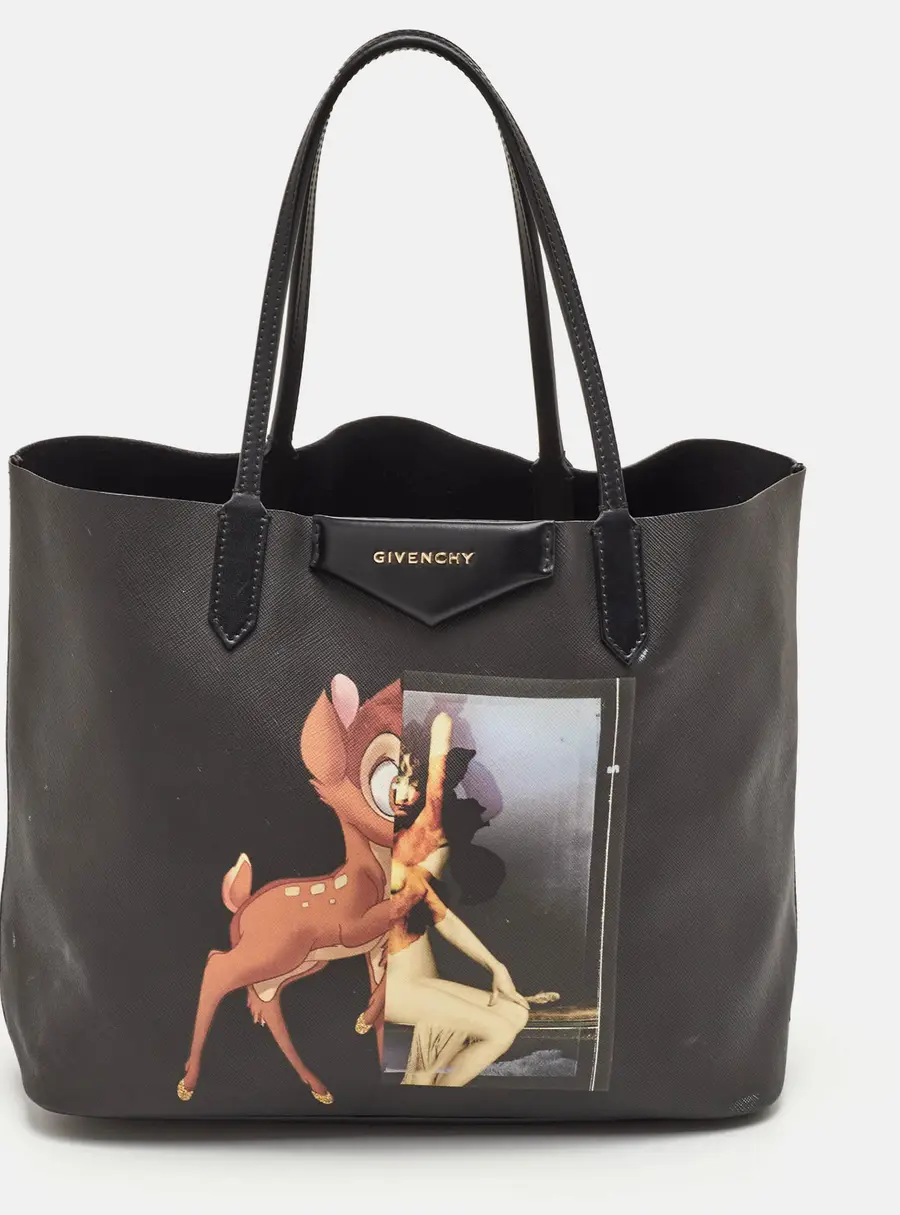 Givenchy Bambi Antigona Black Coated Canvas and Leather Shopper Tote