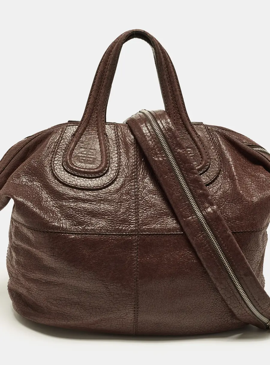Givenchy Nightingale Medium Brown Crackled Effect Leather Satchel