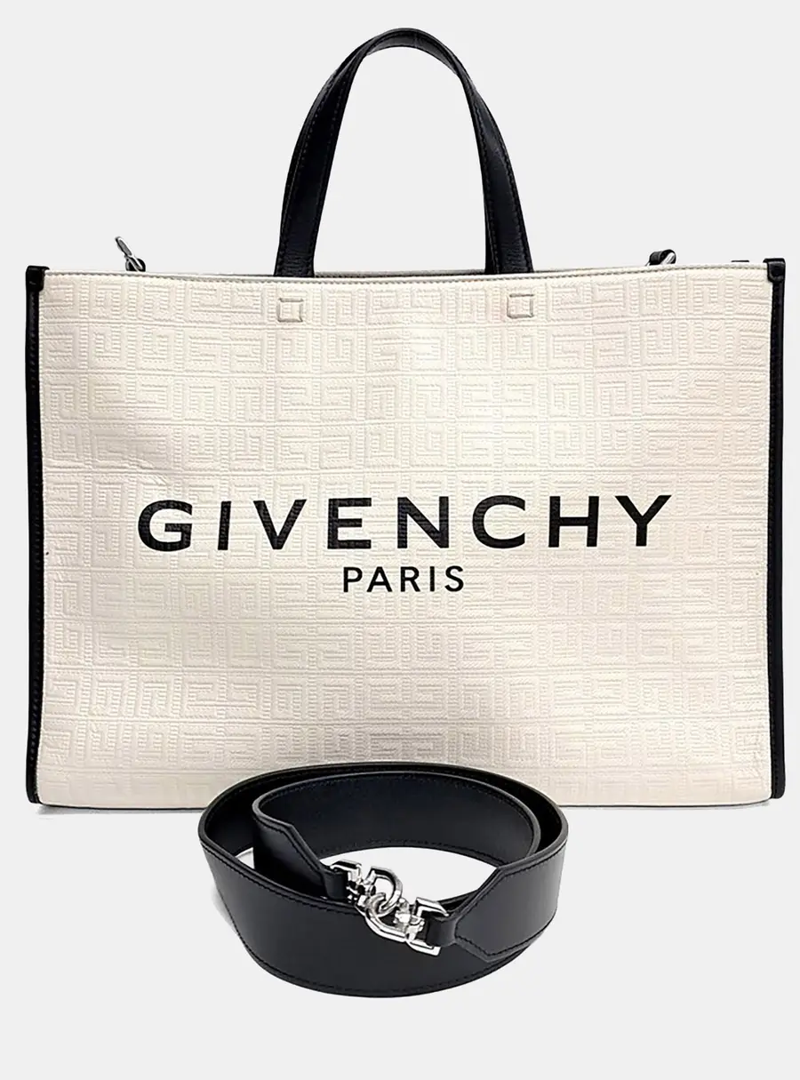 Givenchy Black Cream Fabric G Tote Bag Medium