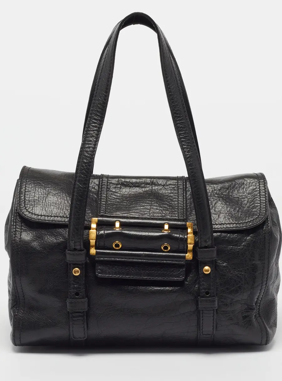 Givenchy Buckle Flap Black Leather Shoulder Bag