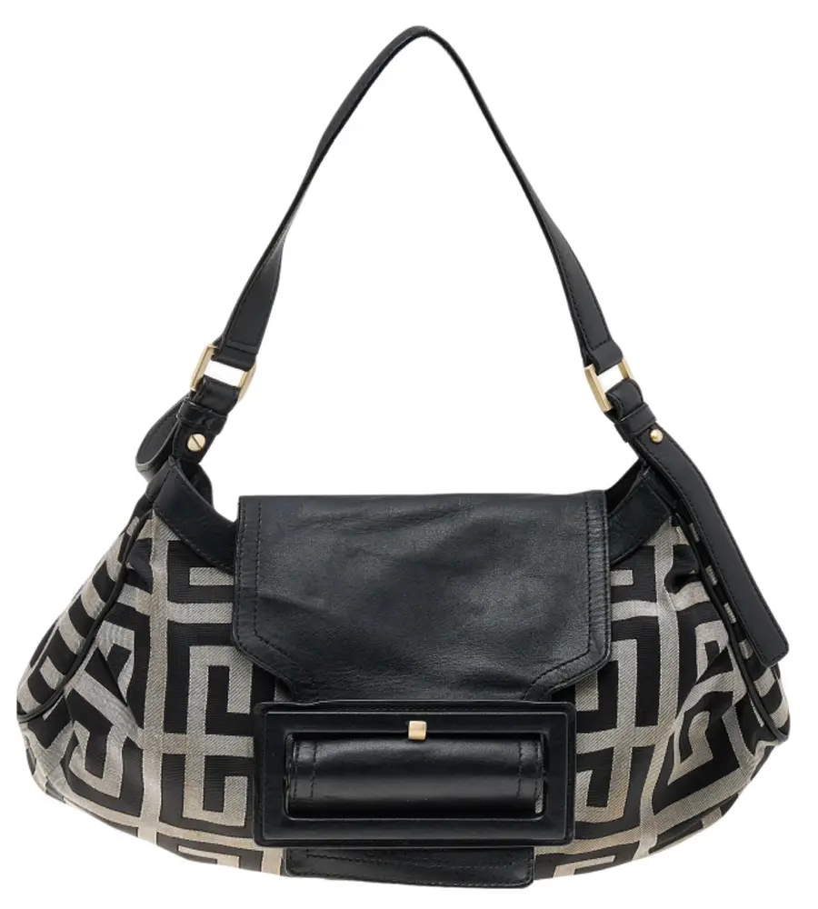 Givenchy Black/Grey Signature Canvas and Leather Shoulder Bag