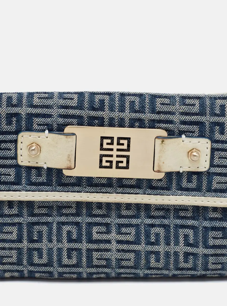 Givenchy Blue/Cream Monogram Canvas and Leather Metal Flap Compact Wallet