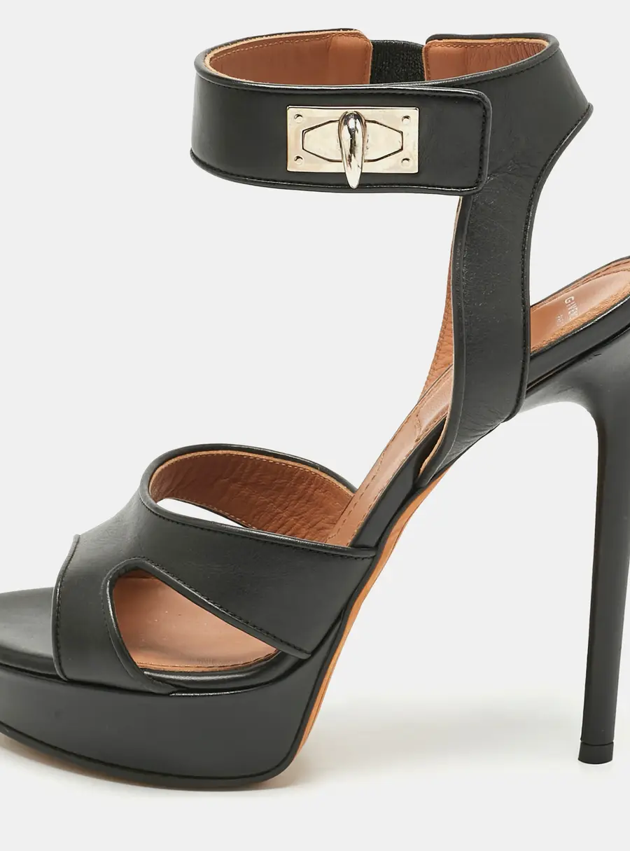 Givenchy Black Leather Shark Tooth Ankle Strap Sandals Size 38.5