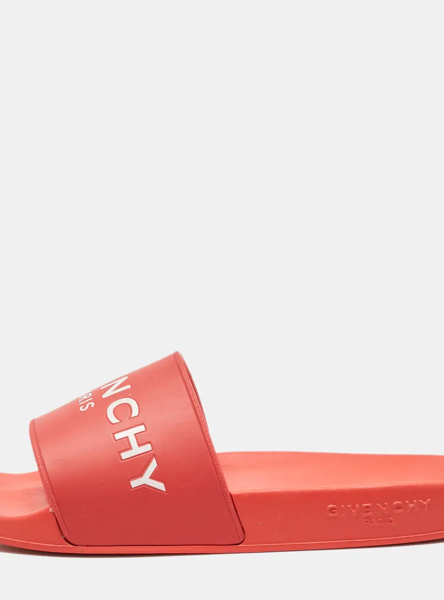 Givenchy Red Rubber Logo Pool Slides Size 41