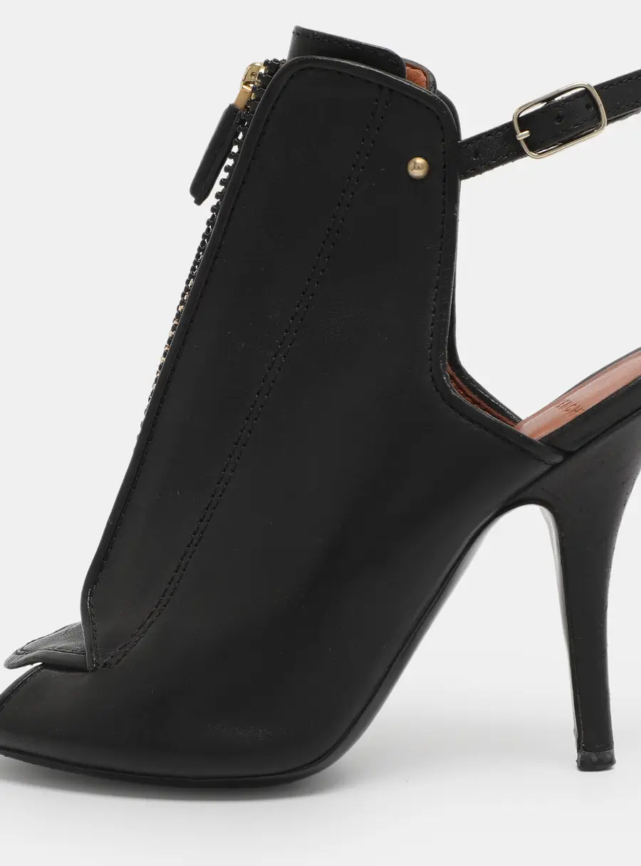 Givenchy Black Leather Zip Ankle Strap Peep Toe Booties Size 36