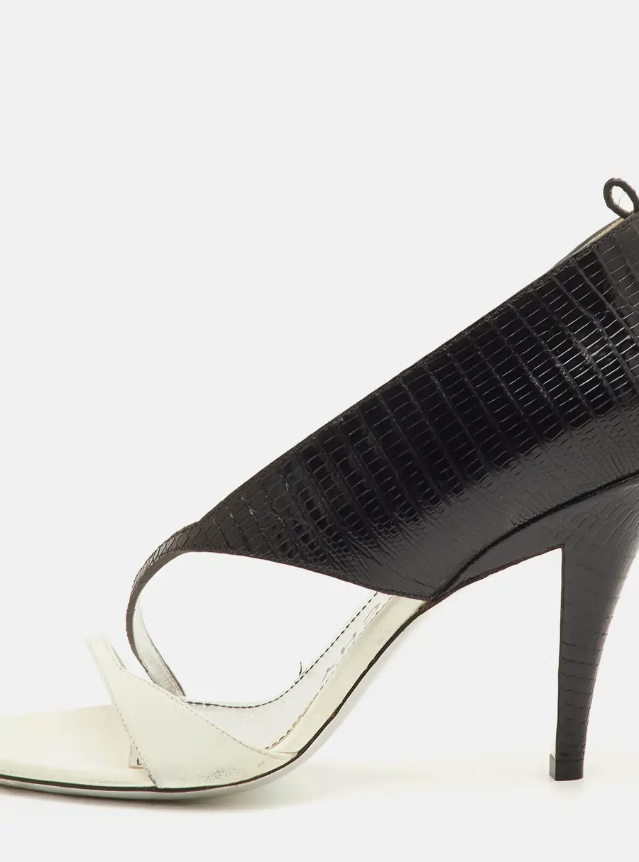 Givenchy Open Toe Size 39 Black/White Lizard Embossed Leather D'orsay Sandals