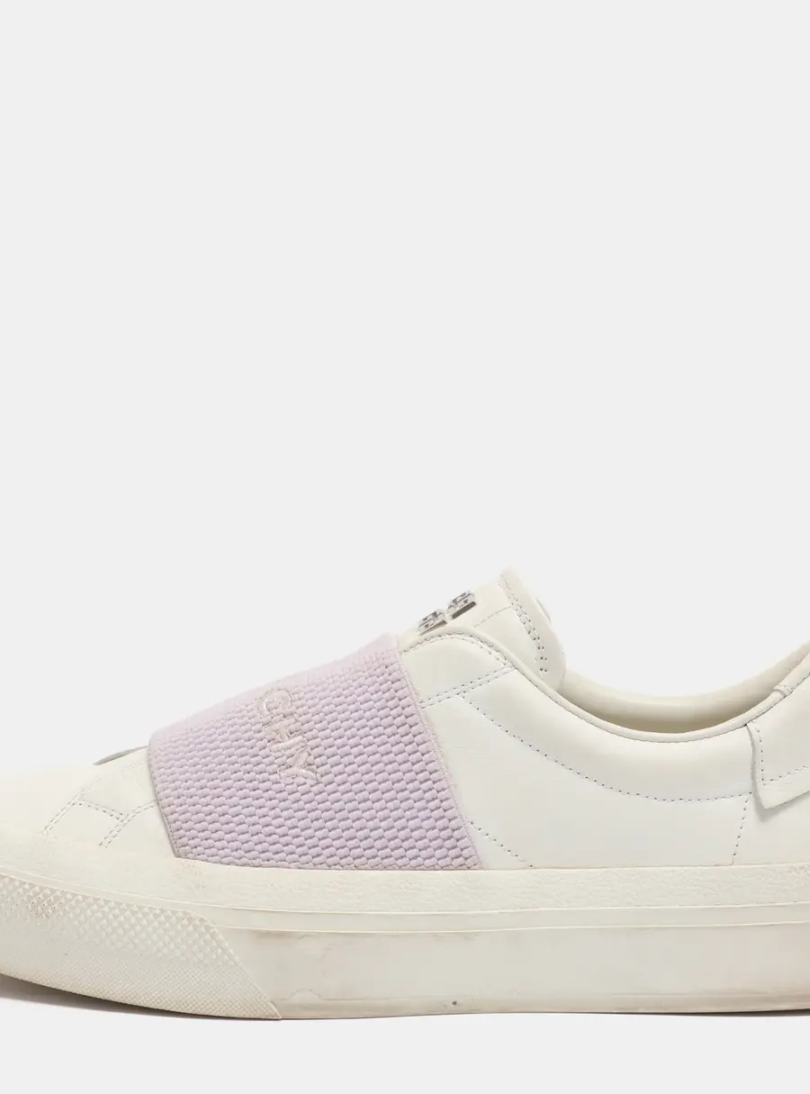Givenchy City Sport Size 38 White/Purple Leather Slip On Sneakers